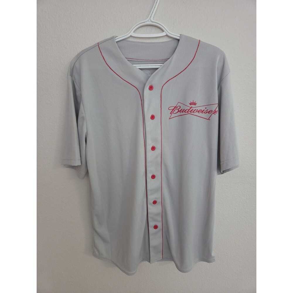 Budweiser Baseball Jersey Size S #76 Official Product Gray Full Button